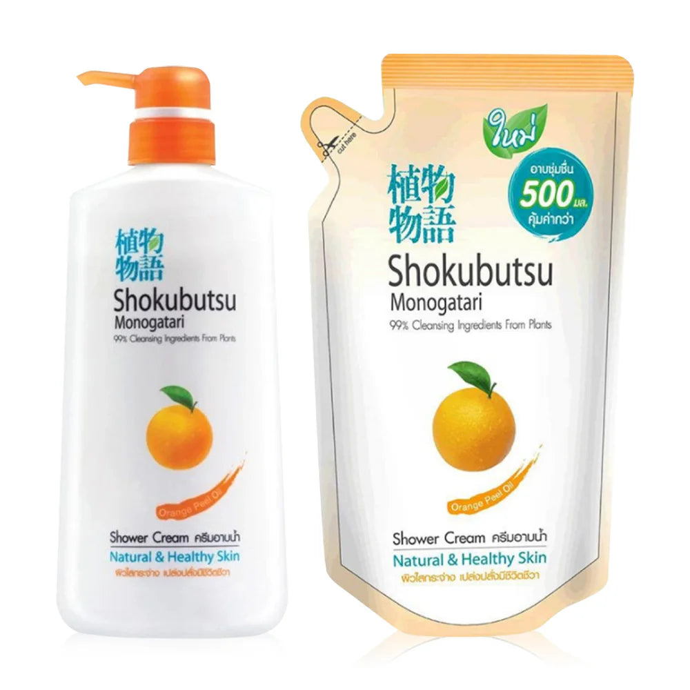 Shokubutsu Monogatari Set 2 Items Shower Cream Orange Peel Oil 500ml + Refill 500ml