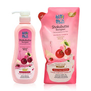 Shokubutsu Monogatari Set 2 Items Whitening Cherry & Hokkaido Milk Shower Cream 500ml + Refill 500ml