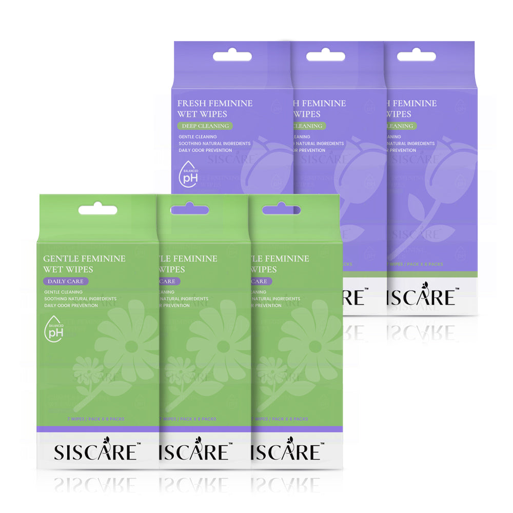Siscare Gentle Feminine Wet Wipes [6pcs x 3 Packs] + Fresh Feminine Wet Wipes [6pcs x 3 Packs]