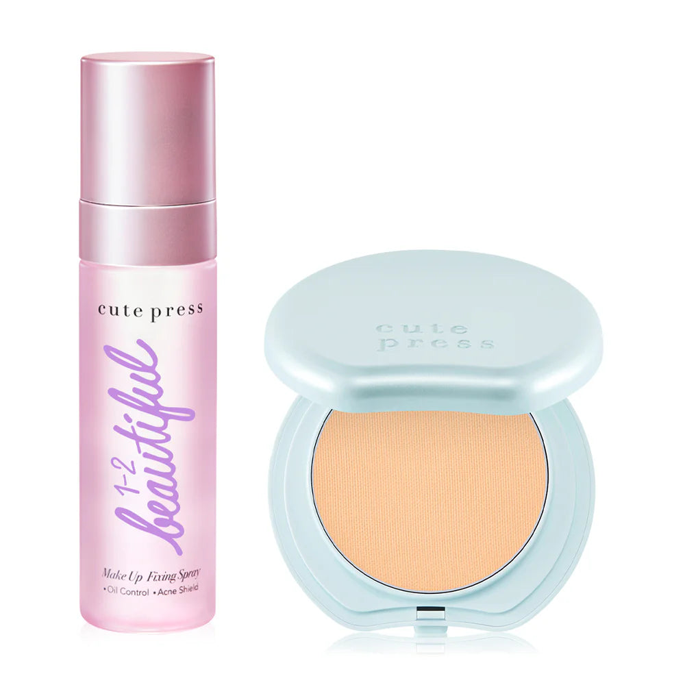 Cute Press 1-2-Beautiful Make Up Fixing Spray 60ml + Hybrid Shine-free Foundation Powder SPF 50 PA++++ 11g #P30 Cool Fair