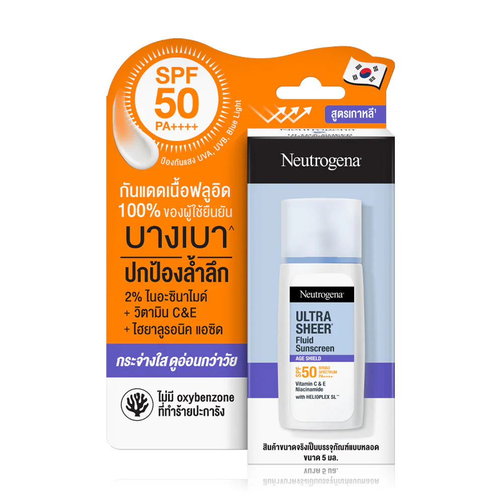 Neutrogena Ultra Sheer Fluid Sunscreen Age Shield Broad Spectrum SPF50 PA++++ 5ml