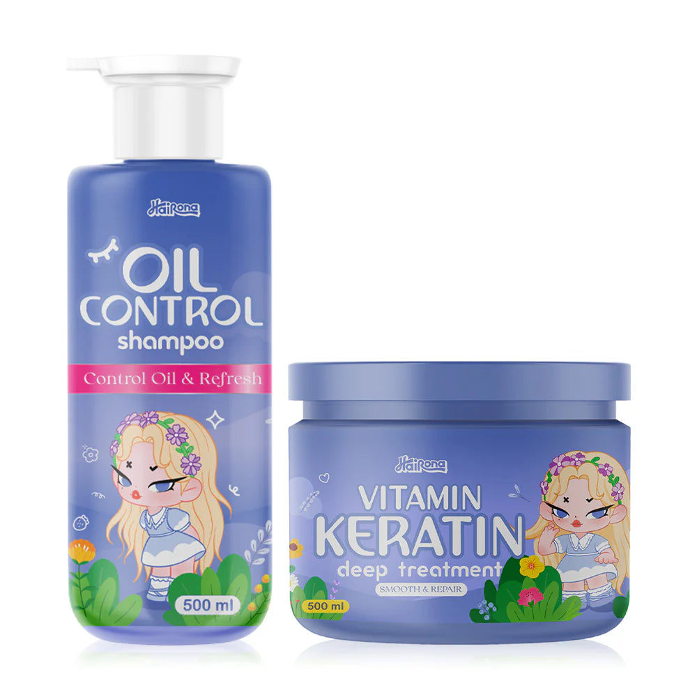 Livetined Set 2 Items Hairona Oil Control Shampoo 500ml + Hairona Vitamin Keratin Deep Treatment 500ml
