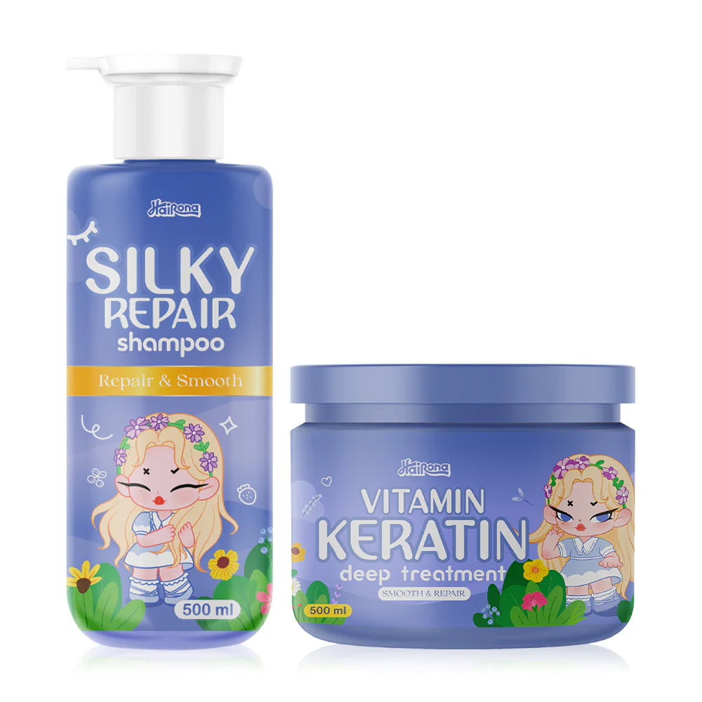 Livetined Set 2 Items: Hairona Silky Repair Shampoo 500ml + Hairona Vitamin Keratin Deep Treatment 500ml