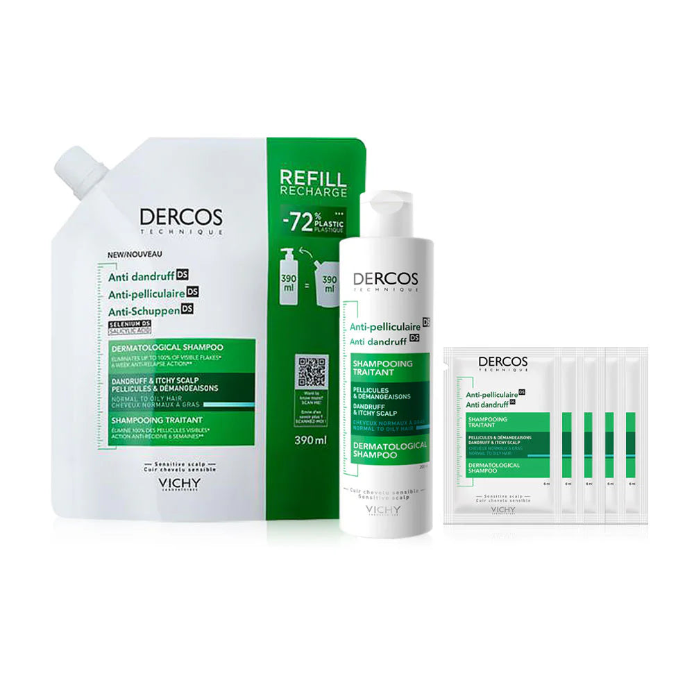 Vichy Dercos Anti-Dandruff Shampoo 200ml + Refill 390ml [Free Gift] 5pcs