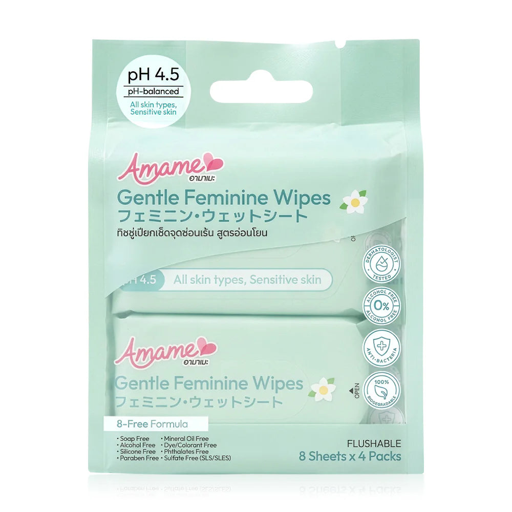 Amame Gentle Feminine Wipe Flushable White Tea 8 Sheets x 4pcs