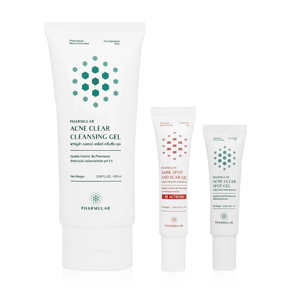 Pharmular Set 3 Items Acne Clear Spot Gel 7ml+ Acne Clear Cleansing Gel 100ml + Dark Spot And Scar Gel 10ml