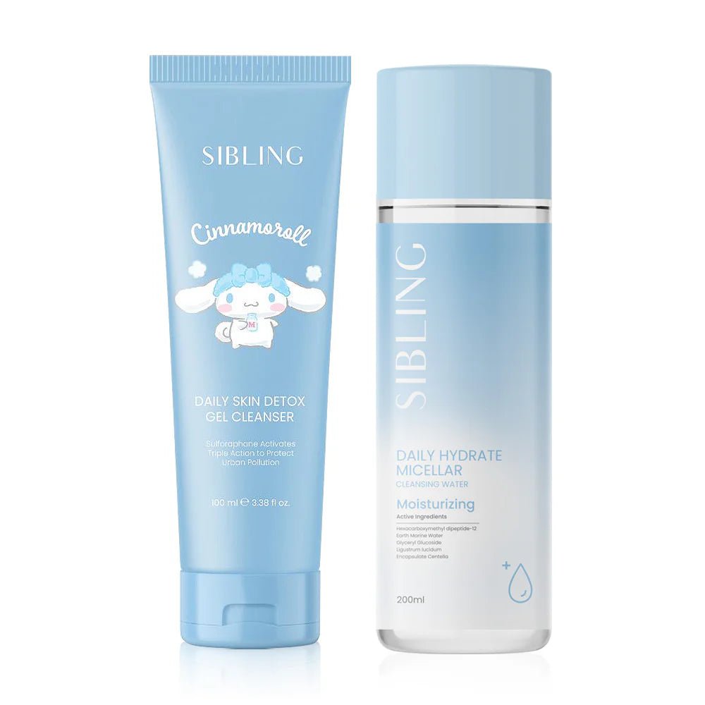 SIBLING Daily Skin Detox Gel Cleanser 100ml + Daily Anti-Acne Micellar Cleansing Water 200ml Cinnamoroll Packaging