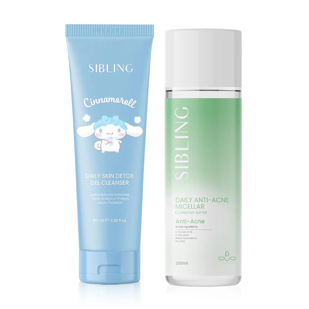 SIBLING Daily Skin Detox Gel Cleanser 100ml + Daily Hydrate Micellar Cleansing Water 200ml Cinnamoroll Packaging