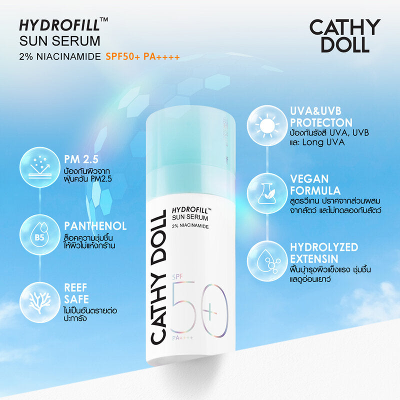 Cathy Doll Hydrofill Sun Serum SPF50+ PA++++ 2% Niacinamide 30ml
