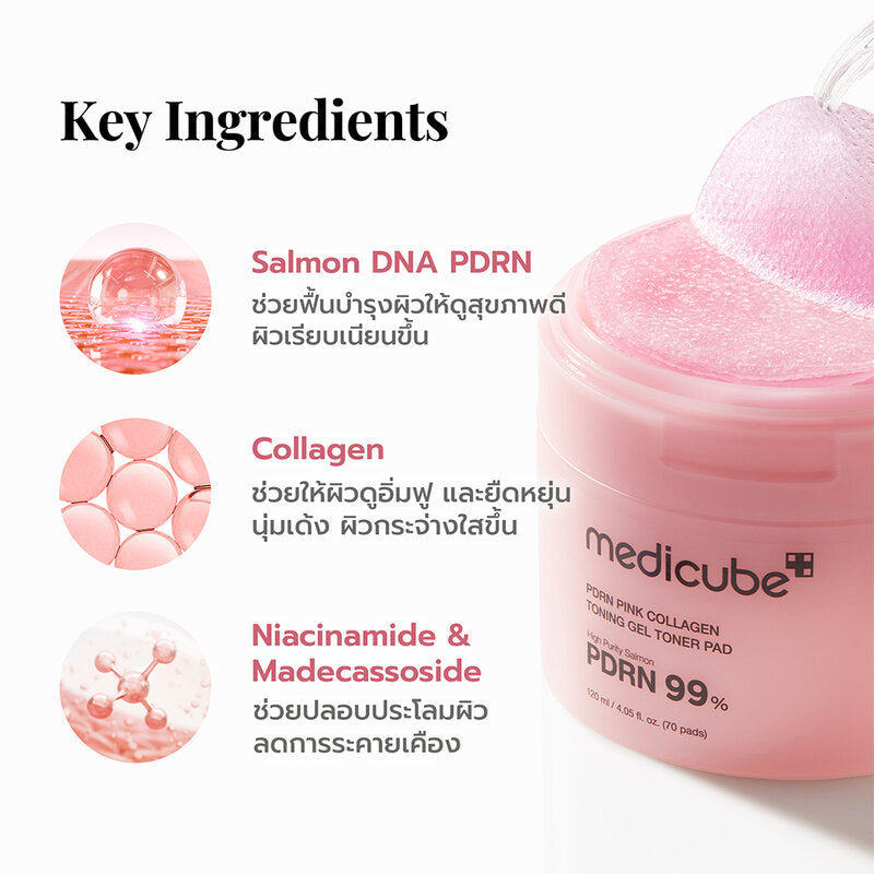 MEDICUBE PDRN Pink Collagen Toning Gel Toner Pad 120ml [70 Pads]