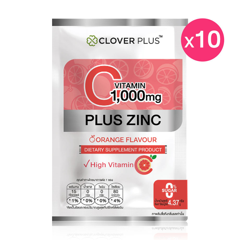 Clover Plus Vitamin C 1,000 mg Plus Zinc Orange Flavour [4.37g x 10 Sachets]