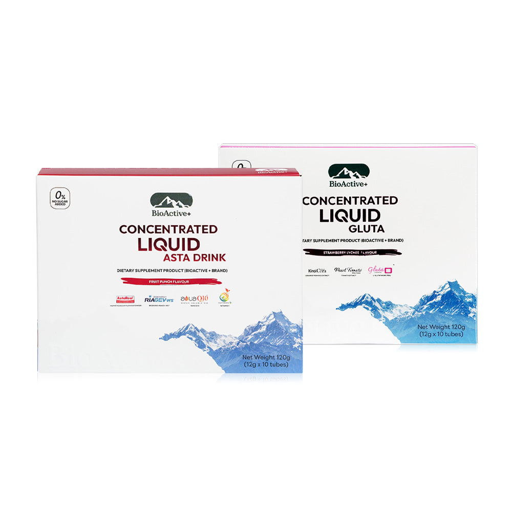 Bioactive+ Set Bright&Defense Liquid Astra Drink [12g x 10 Tubes] + Gluta Strawberry Lychee Flavour [12g x 10 Tubes]