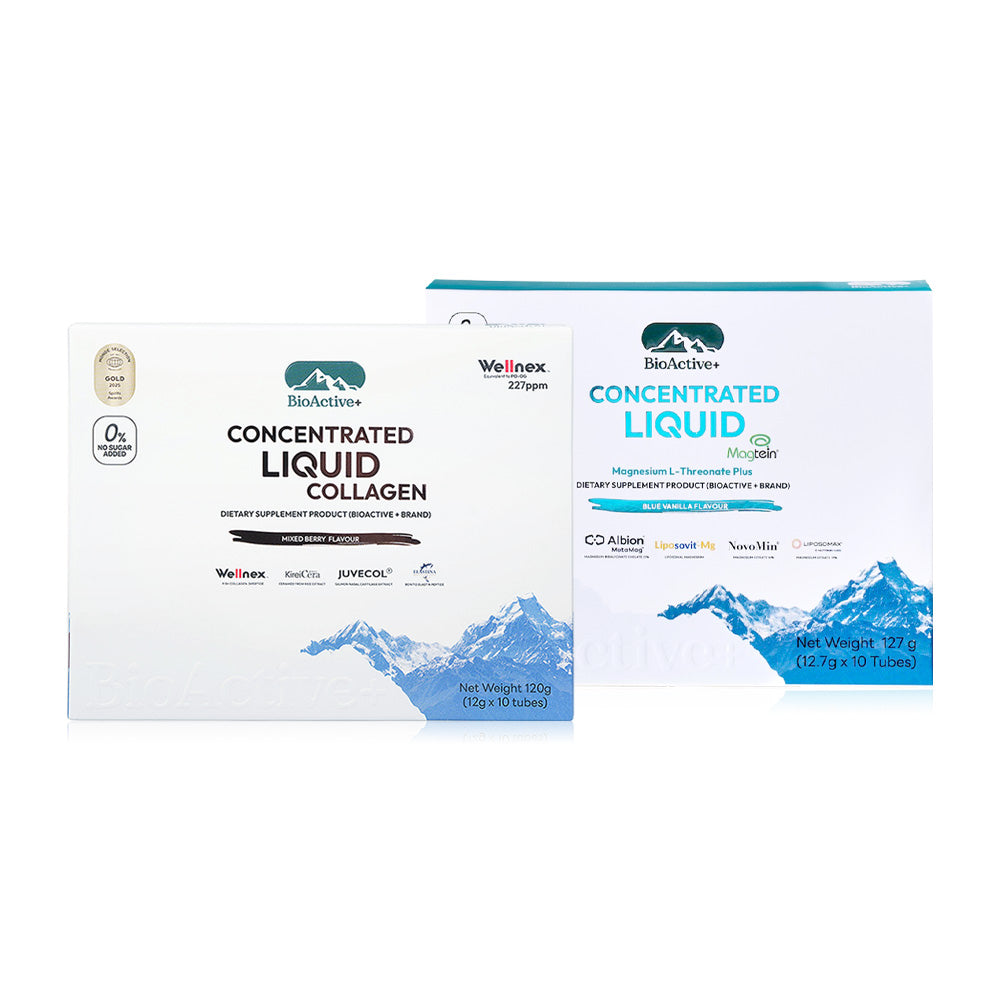Bioactive+ Set Beauty&Sleep Calm Collagen Mixed Berry Flavour [12g x 10 Tubes] + MagTein R Magnesium [12.7g x 10 Tubes]