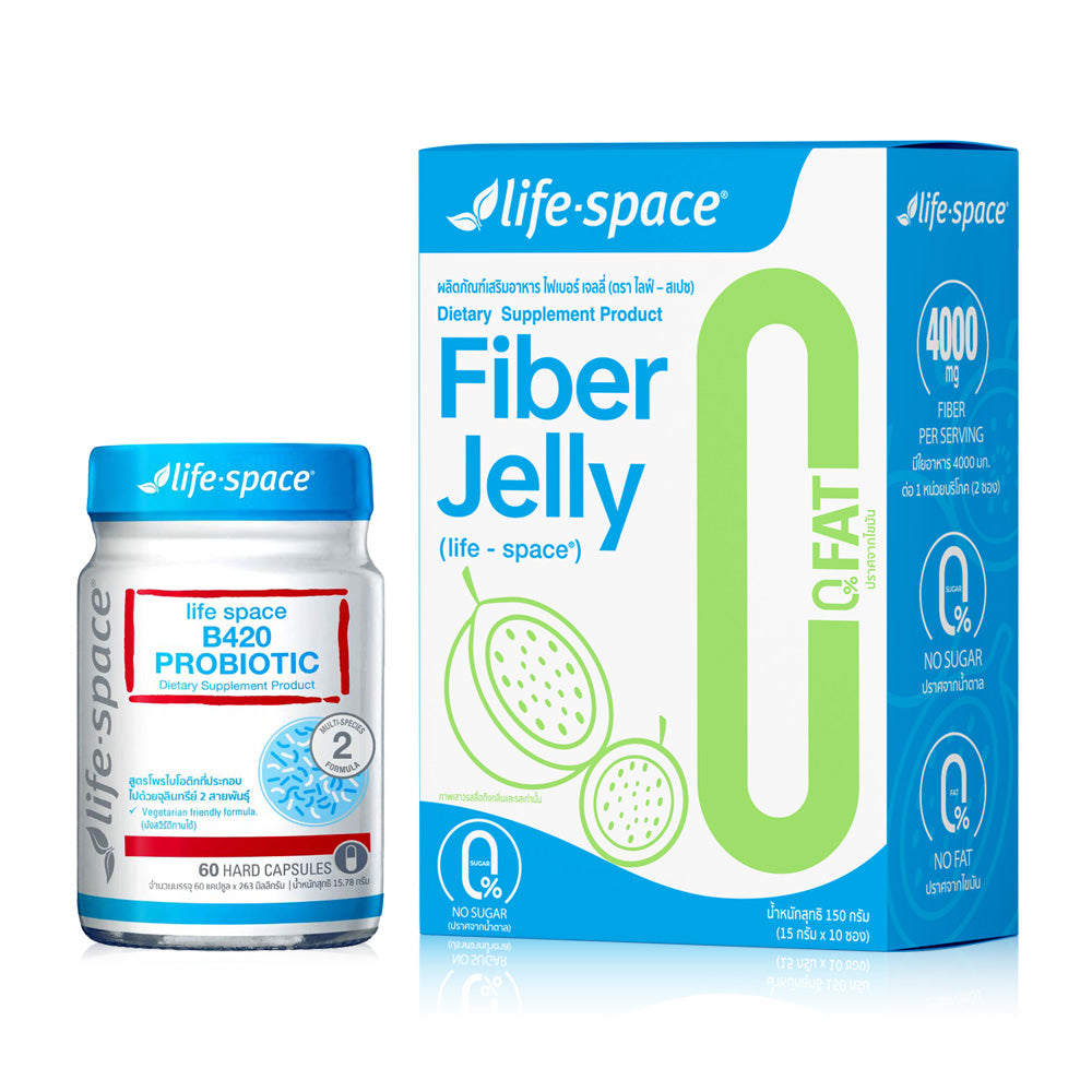 Life Space Set 2 Item B420 Probiotic Dietary Supplement Product 60 Capsules + Fiber Jelly [15g x 10 Sachets]