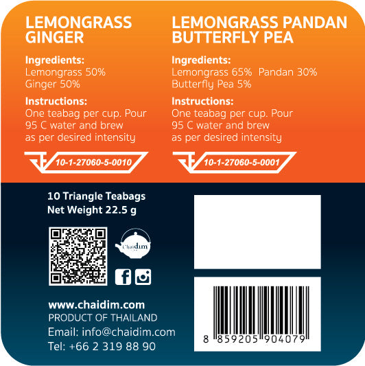 Chaidim Duo Box - Lemongrass Ginger & Lemongrass Pandan Butterfly Pea 2 x 5 Teabags