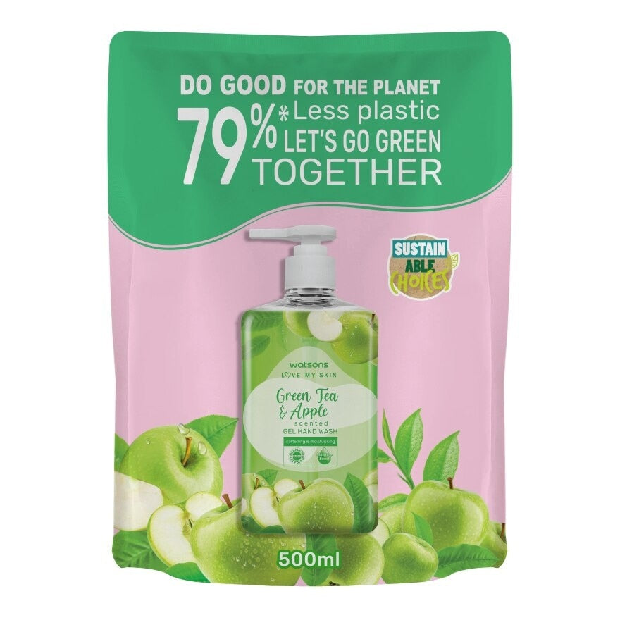 Watsons Love My Skin Green Tea Apple Scented Gel Hand Wash(Refill) 500ml