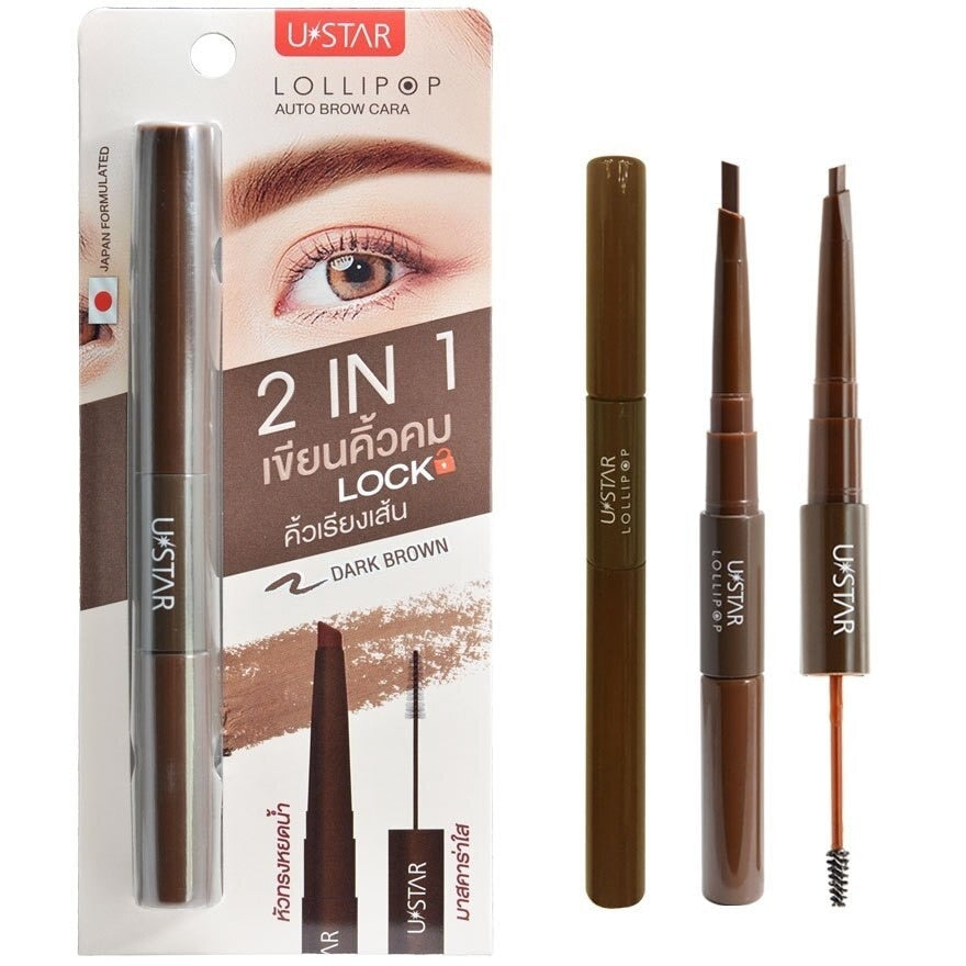 U-Star Lollipop 2 in 1 Auto Brow Cara Dark Brown 2.15g #1 Auto Brow Cara Dark Brown