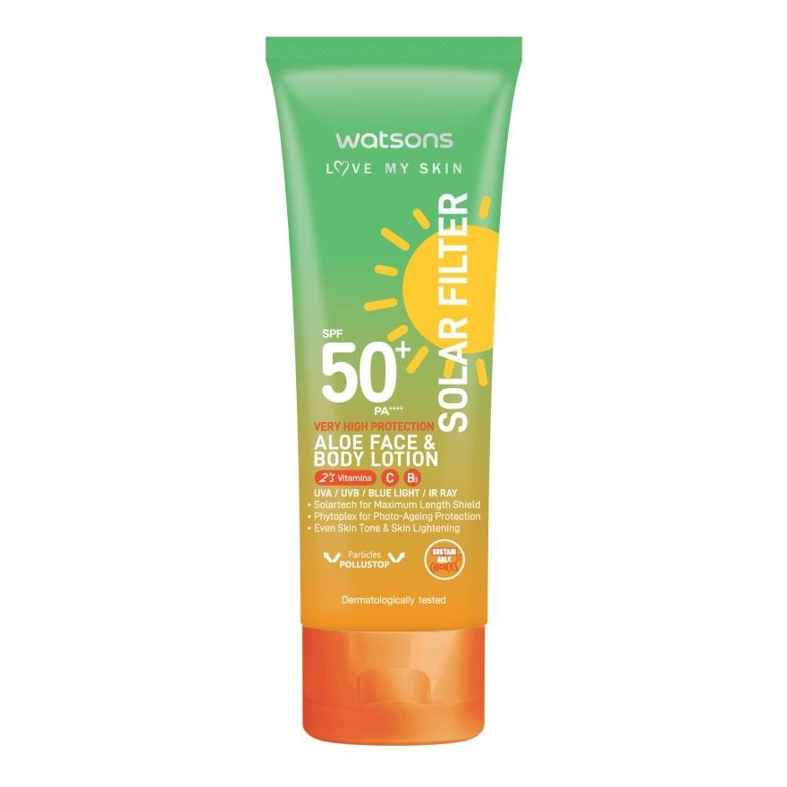 Watsons Love My Skin Solar Filter Very High Protection Aloe Face Body Lotion SPF50+ PA