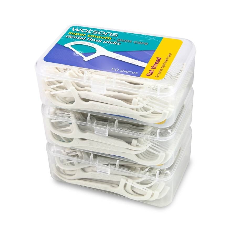Watsons Super Smooth Flat Thread Dental Floss Picks 50pcs x 3 Boxes