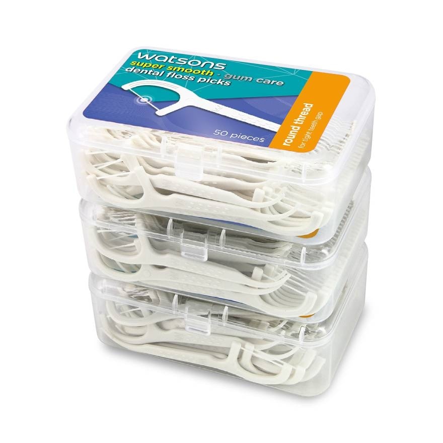 Watsons Super Smooth Round Thread Dental Floss Picks 50pcs x 3 Boxes