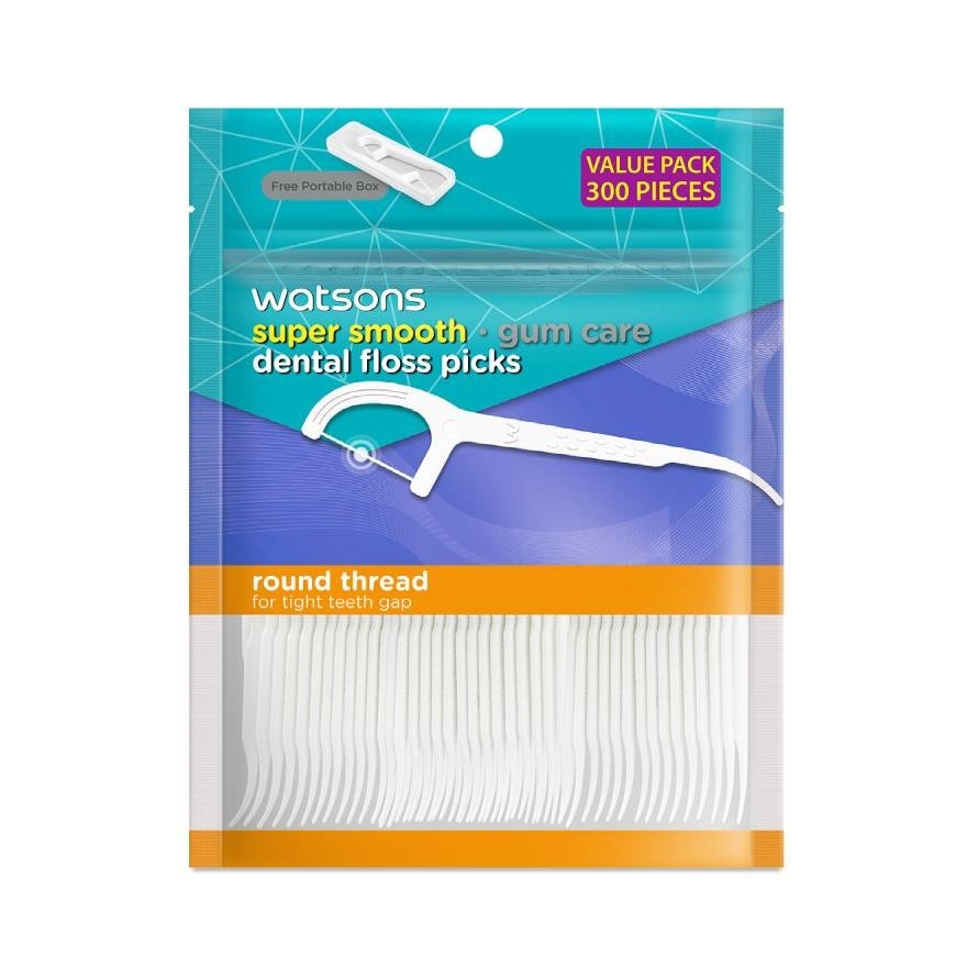 Watsons Super Smooth Round Thread Dental Floss Picks 300pcs with Portable Box
