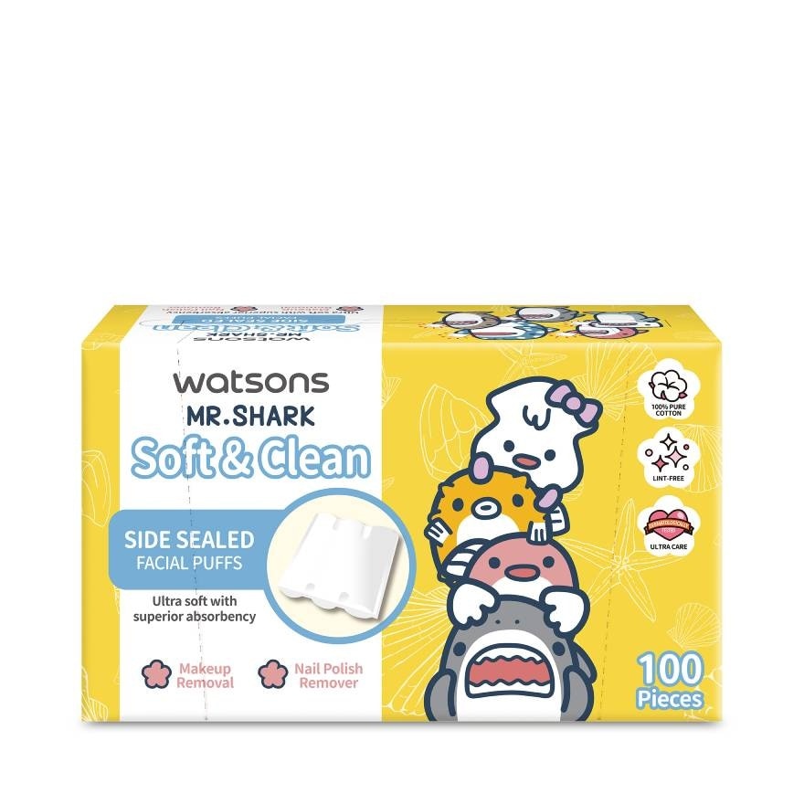 Watsons Side Sealed Facial Puffs 100pcs (Mr. Shark)