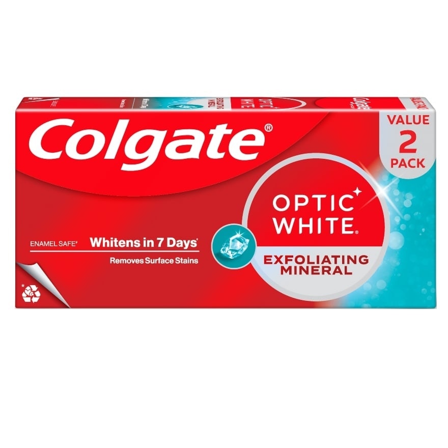 COLGATE Toothpaste Optic White Exfoliating Mineral Twin Pack 100g