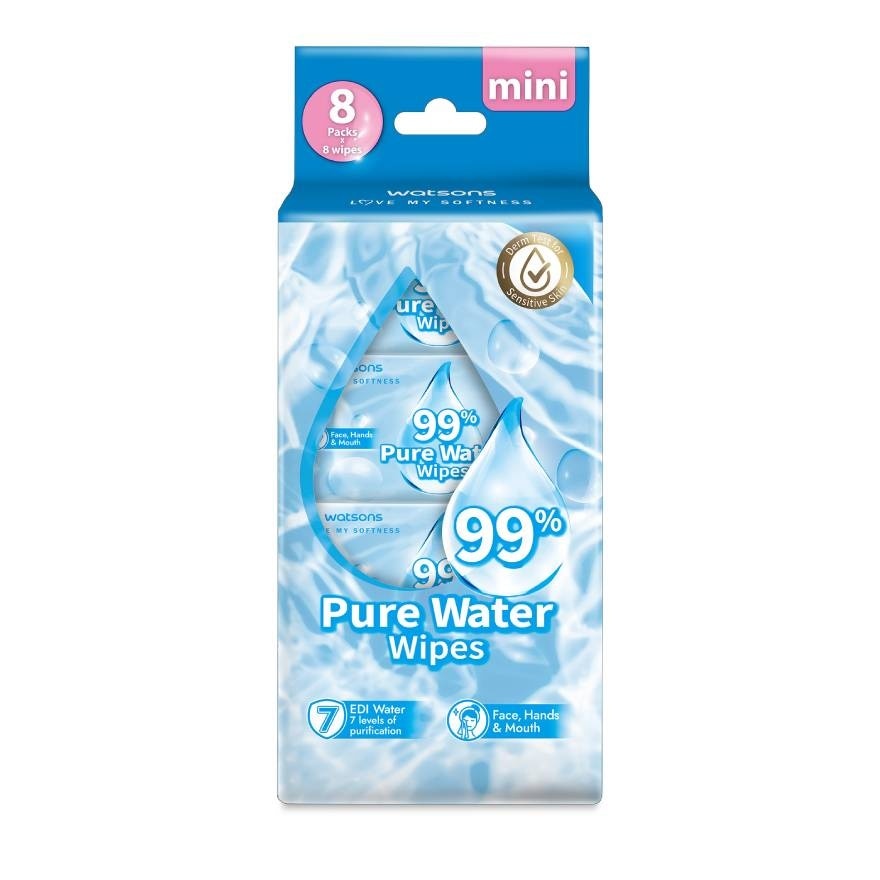Watsons 99 Percent Pure Water Wipes 8 Pack x 8 Sheet