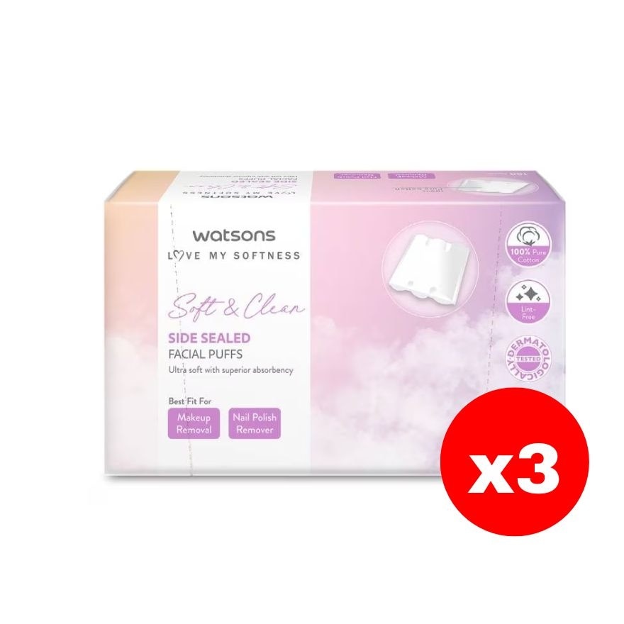Watsons Side Sealed Facial Puffs 100pcs x3