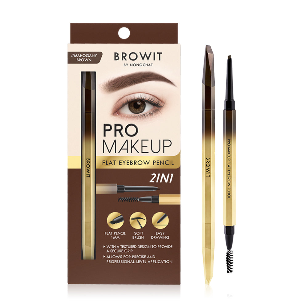 Browit Eyebrow Pencil - Mahogany Brown, Auto-Rotating Flat Tip - Beauty Buddy