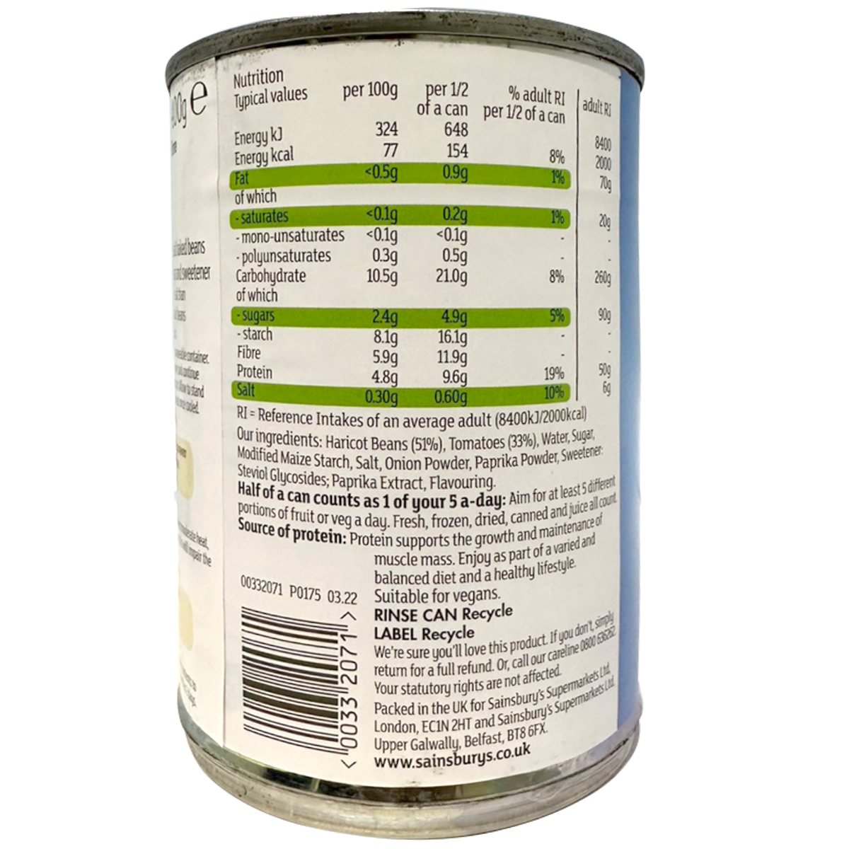 Sainsbury's Reduced Sugar & Salt Baked Beans