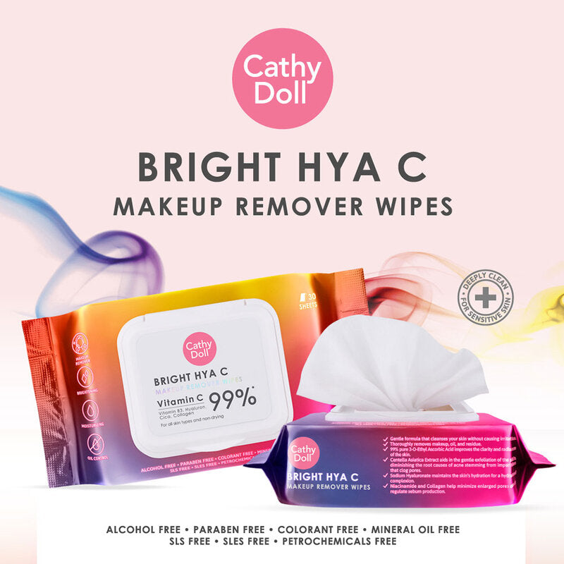 Cathy Doll Makeup Remover Wipes - Bright Hya C Formula, 30 Sheets - Beauty Buddy