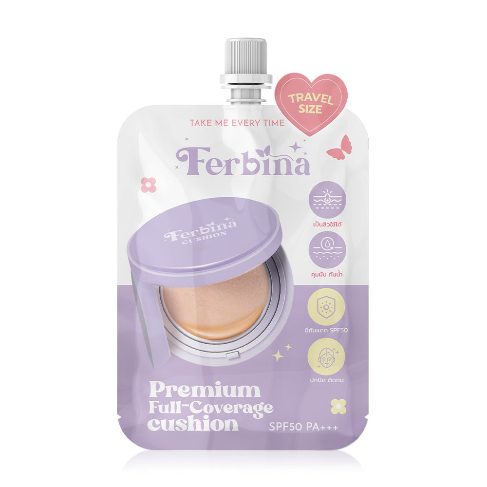 FERBINA Premium Full-Coverage Cushion SPF50 PA+++ Travel Size 5g #02 Vanilla