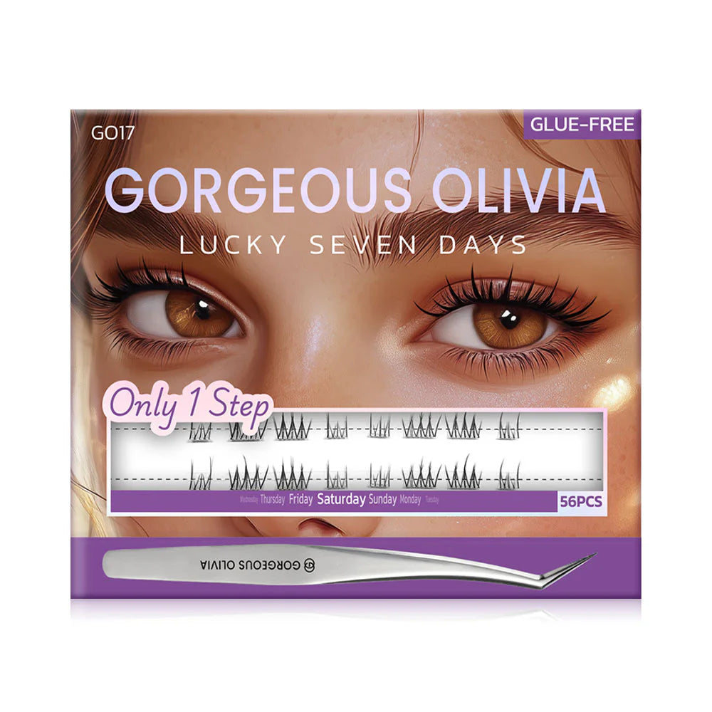 Gorgeous Olivia Lucky 7 Days 56pcs #Saturday + Tweezers 1pc Self-adhesive false eyelashes