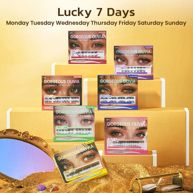 Gorgeous Olivia Lucky 7 Days 84pcs #Thursday + Tweezers 1pc Self-adhesive false eyelashes