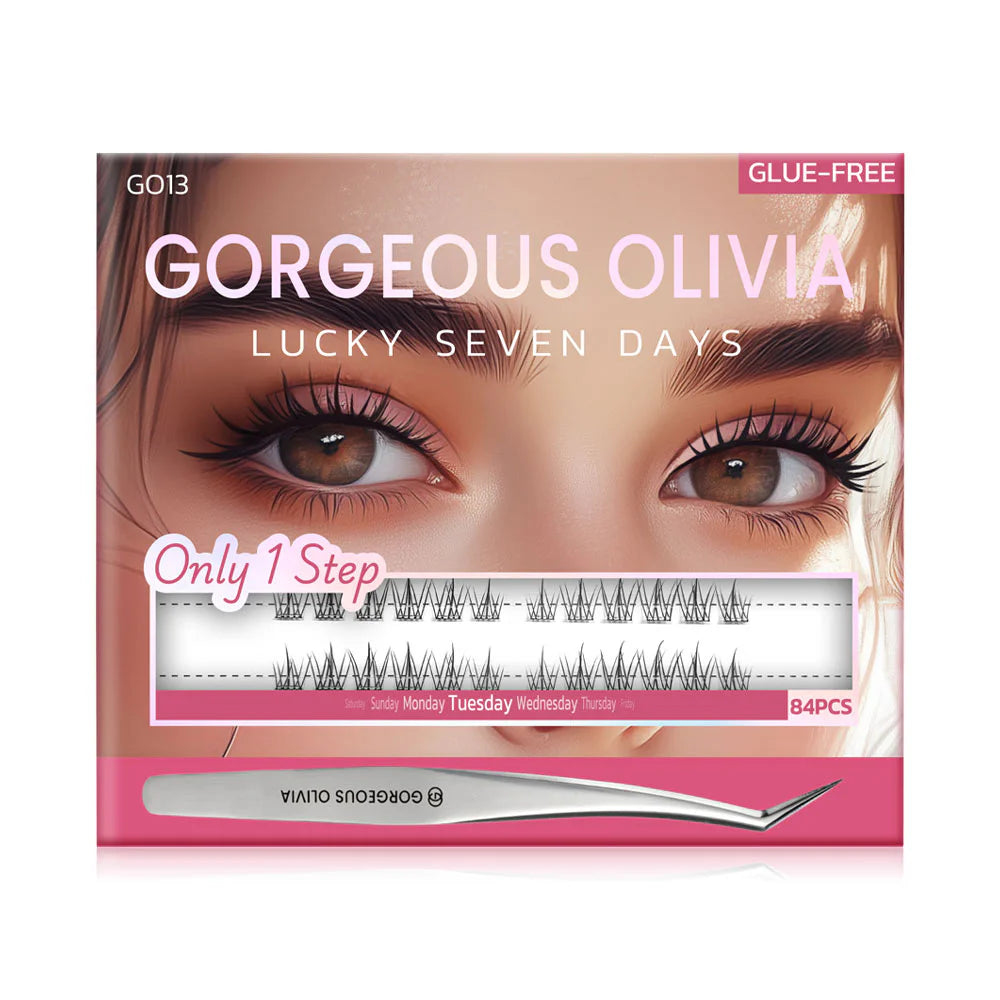 Gorgeous Olivia Lucky 7 Days 84pcs #Tuesday Self-adhesive false eyelashes + Tweezers 1pc