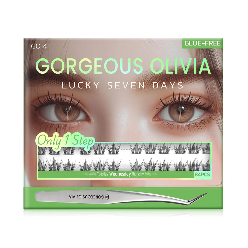 Gorgeous Olivia Lucky 7 Days 84pcs #Wednesday + Tweezers 1pc Self-adhesive false eyelashes