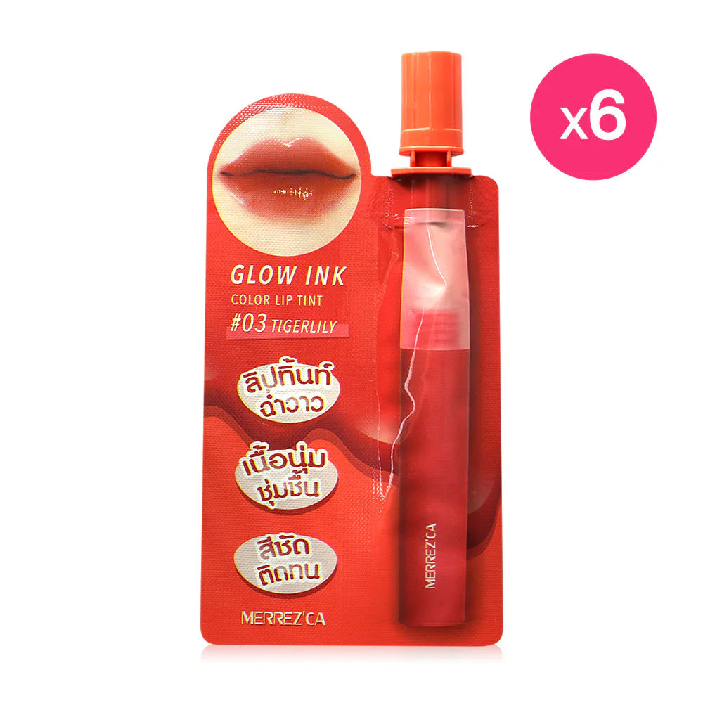 Merrezca Glow Ink Color Lip Tint 2ml x 6pcs #03 Tigerlily