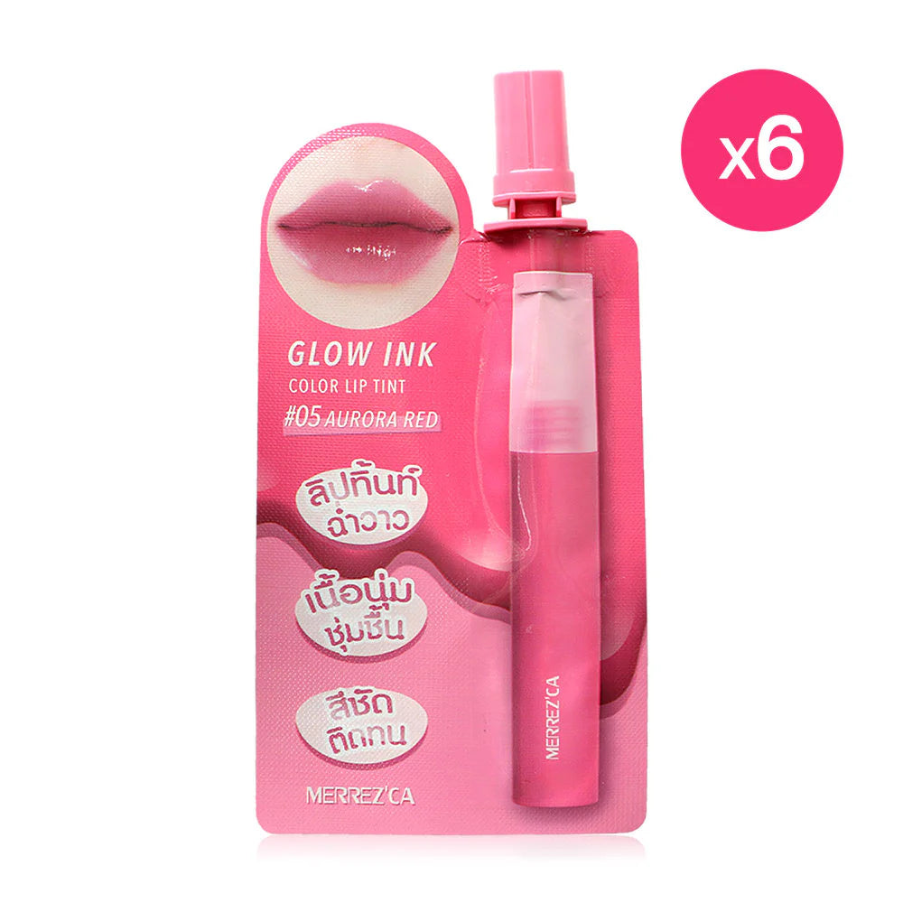 Merrezca Glow Ink Color Lip Tint 2ml x 6pcs #05 Aurora Red