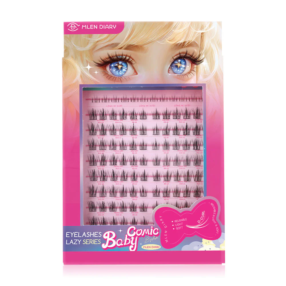 MLEN DIARY Eyelashes Lazy Series 10 Rows #Baby Comic