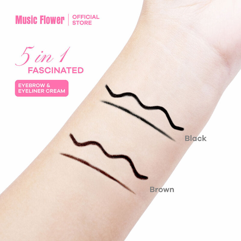 Music Flower Fascinated Eyebrow & Eyeliner Cream 5in1 14g #Brown And Black Eyeliner