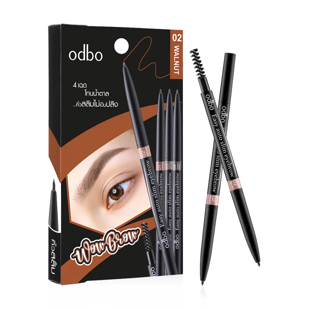 ODBO Eyebrow Pencil - Auto Slim Natural Brown with Built-in Brush - Beauty Buddy