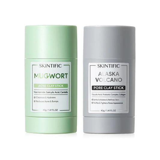 SKINTIFIC Mugwort Anti Pores & Acne Clay Stick 40g + SKINTIFIC Alaska Volcano Pore Clay Stick 40g
