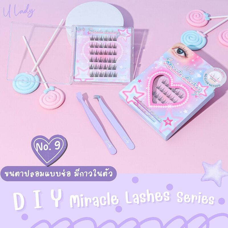 U Lady DIY Miracle Lashes 36pcs #09 False Eyelashes, Cluster Type, Self-Adhesive