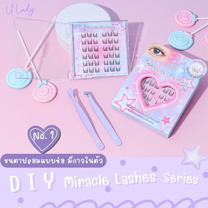 U Lady Miracle Lashes 36pcs #01 False Eyelashes, Cluster Type, Self-Adhesive