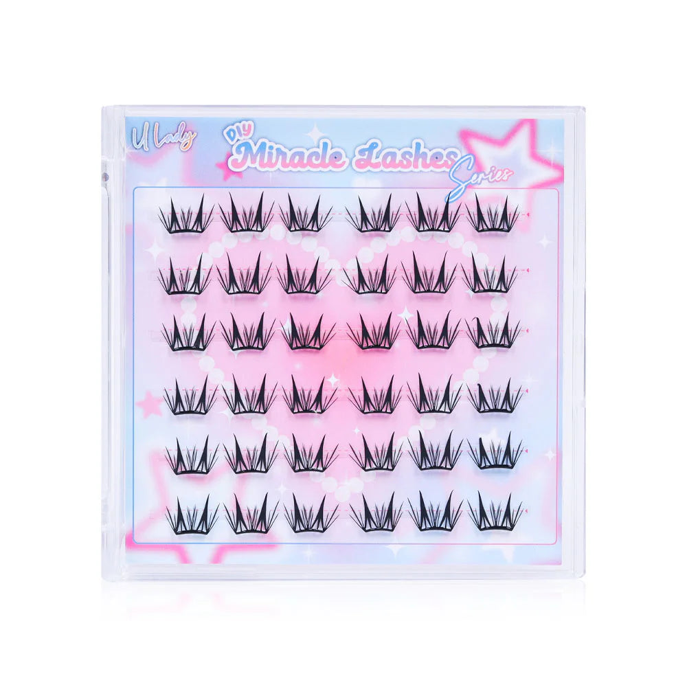 U Lady Miracle Lashes 36pcs #10 False Eyelashes, Cluster Type, Self-Adhesive