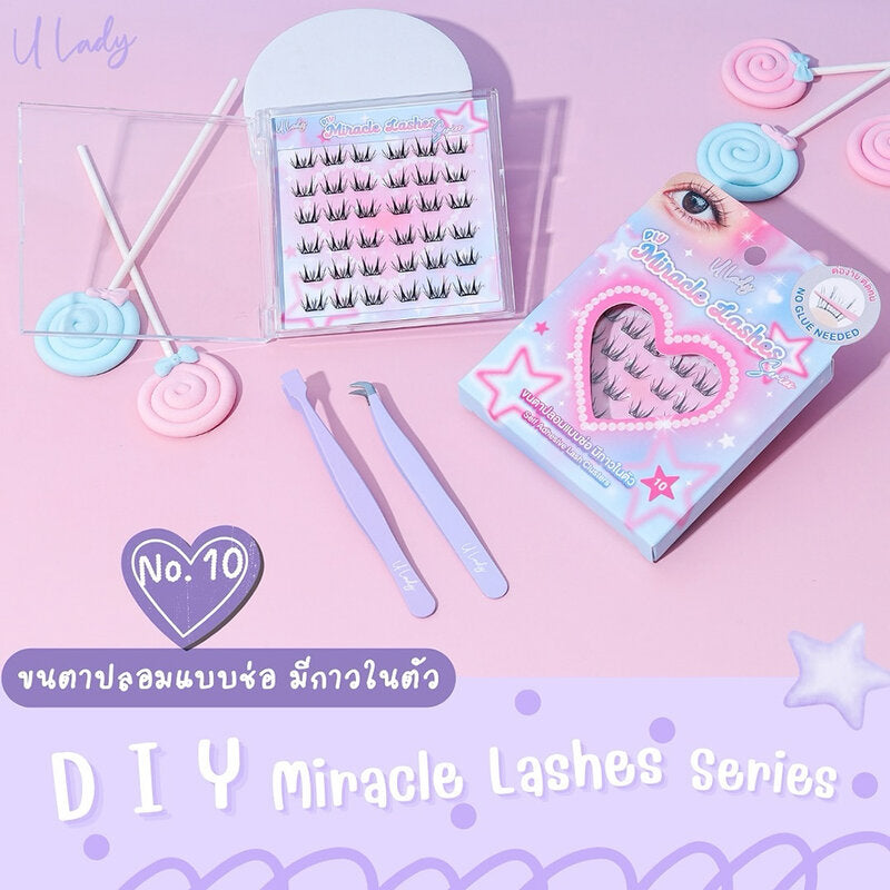 U Lady Miracle Lashes 36pcs #10 False Eyelashes, Cluster Type, Self-Adhesive