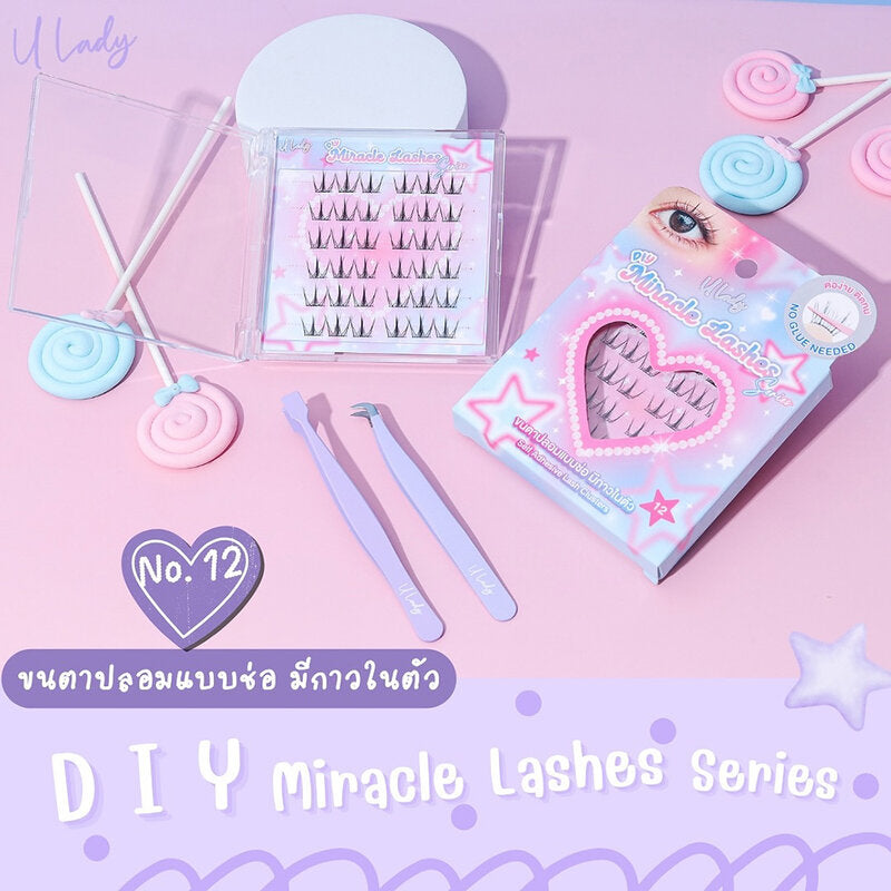 U Lady Miracle Lashes 36pcs #12 False Eyelashes Cluster Type Self-Adhesive