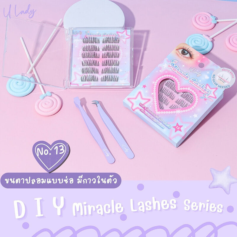 U Lady Miracle Lashes 36pcs #13 False Eyelashes, Cluster Type, Self-Adhesive